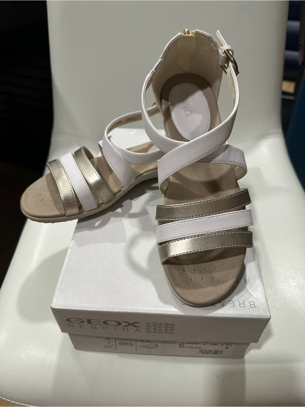 Geox Women's White and Gold Strappy Sandals